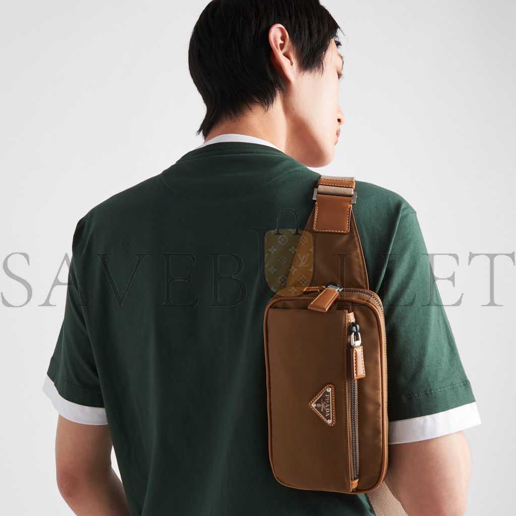 Pra*a  re-nylon and leather belt bag  2vl977 (21*12.5*4.5cm)